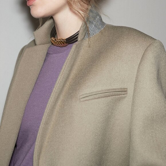 CHICJOC Classic Wool Coat Size 38 — Vert Amande — Minimalist Tailored Mid-Length - Picture 4 of 16